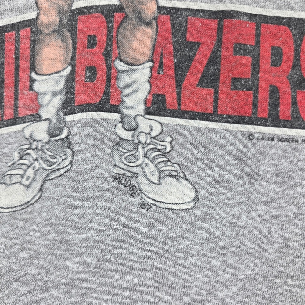 Vintage 1987 Kiki Vandeweghe Caricature Portland Trail Blazers NBA Shirt XL Gray - Picture 4 of 9